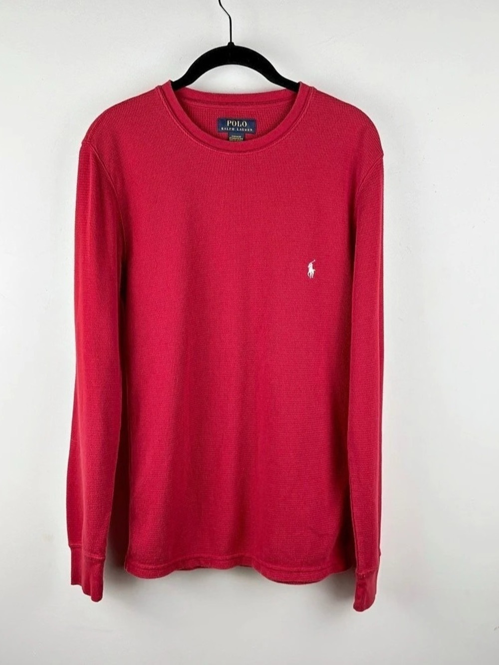 Polo Ralph Lauren Men’s Red Waffle-Knit Thermal Pullover Sleep Shirt Crew Neck S